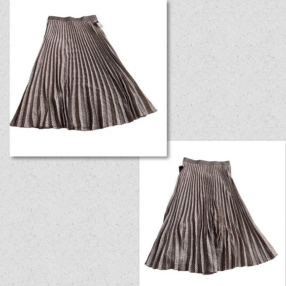 Vince Camuto Pleated Midi Skirt Tan Brown Cafe White Small XXL Floral Workwear - Picture 9 of 10